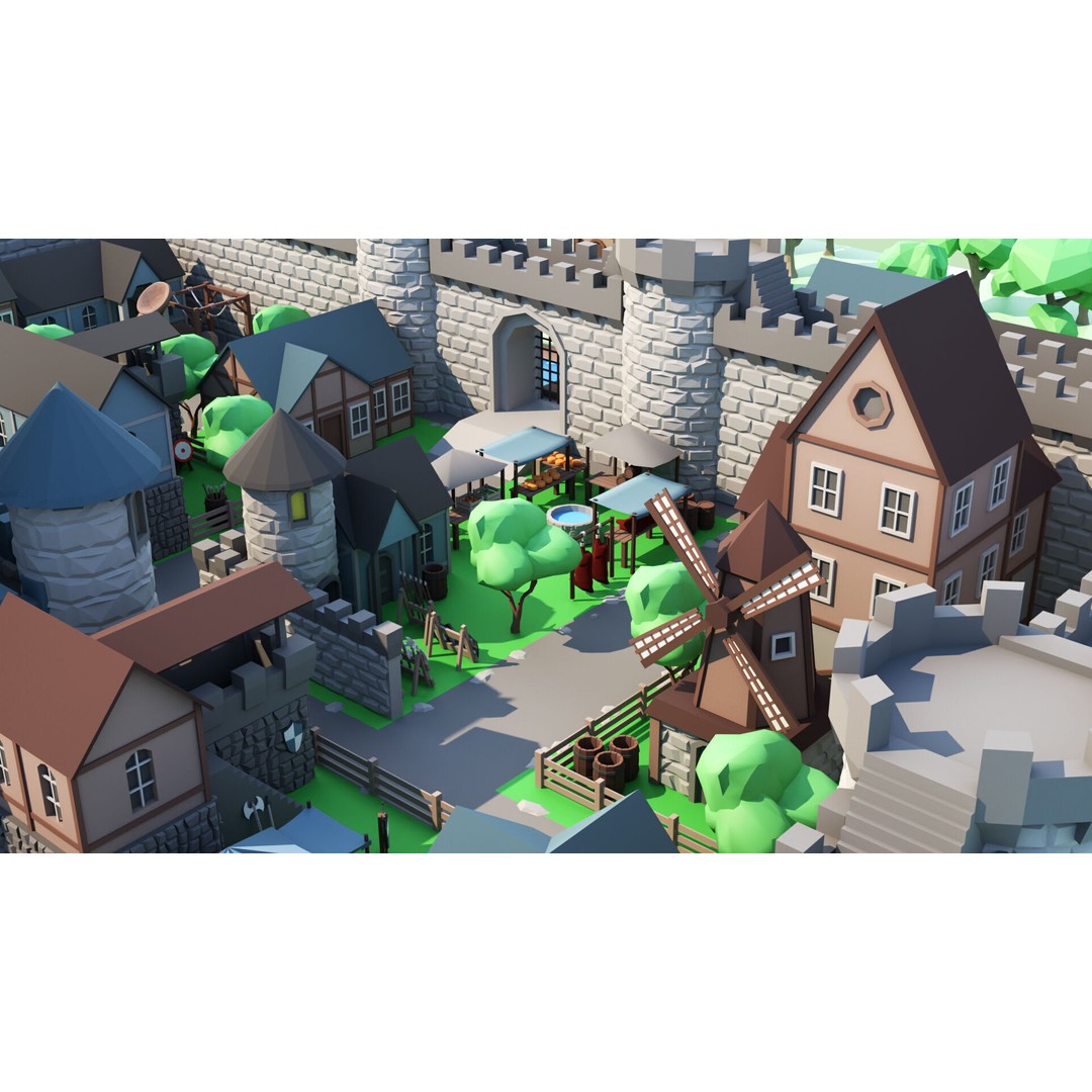 Cartoon Castle 3D Model – Low Poly Game Asset, FBX, OBJ, Blender - View 23