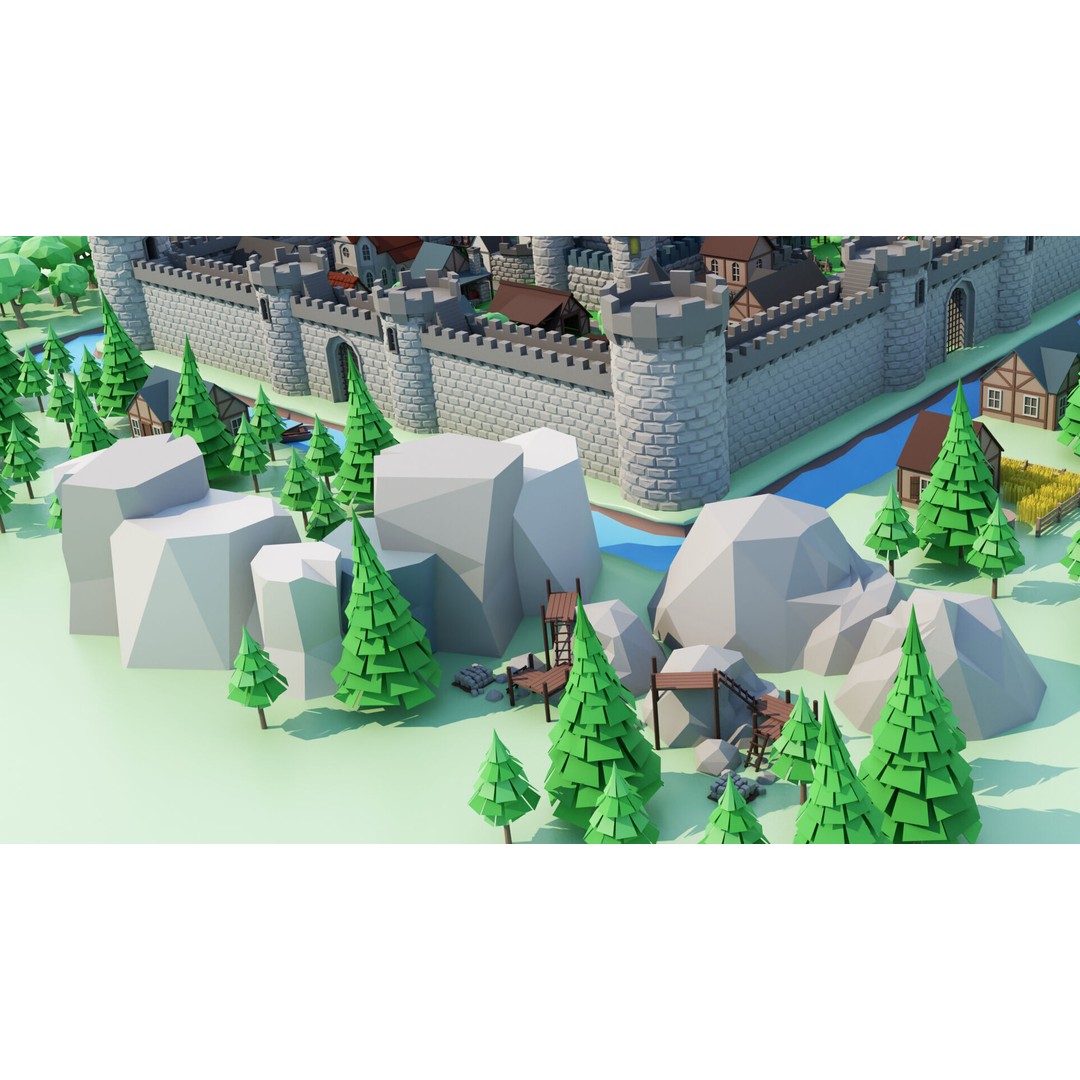 Cartoon Castle 3D Model – Low Poly Game Asset, FBX, OBJ, Blender - View 24