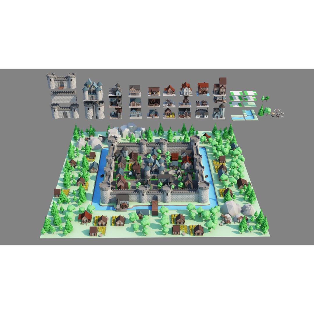 Cartoon Castle 3D Model – Low Poly Game Asset, FBX, OBJ, Blender - View 3