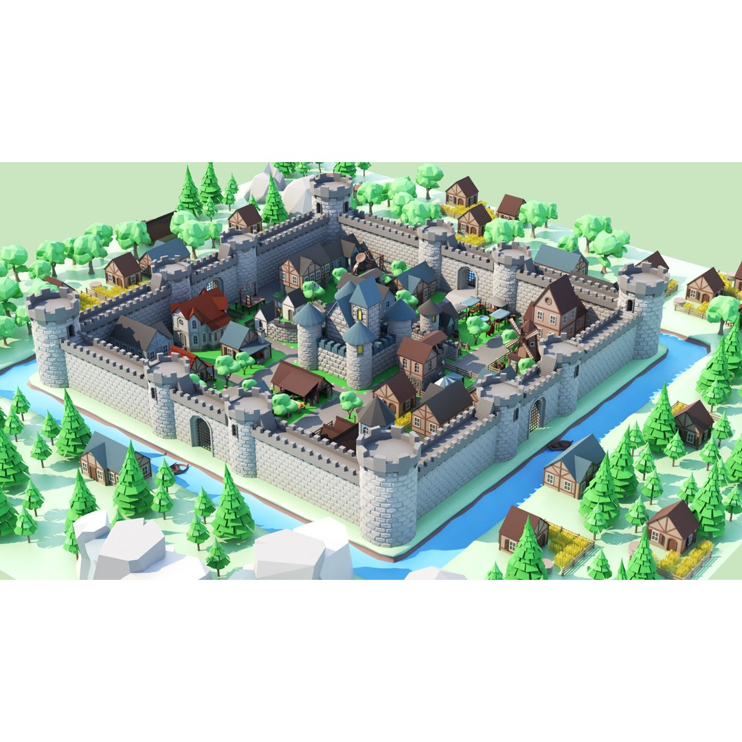 Cartoon Castle 3D Model – Low Poly Game Asset, FBX, OBJ, Blender - View 4