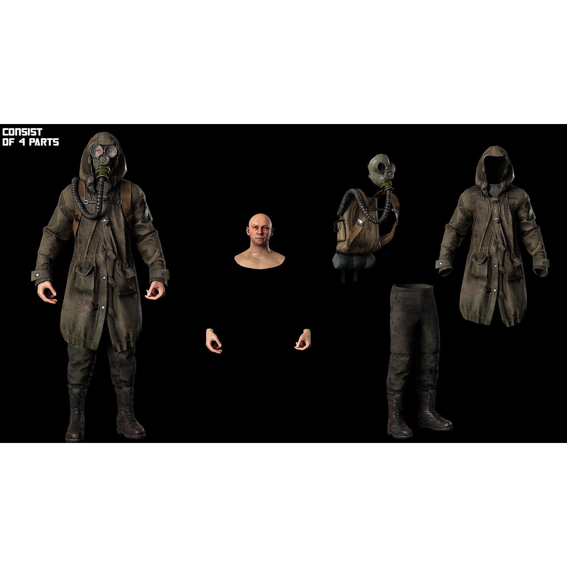 Post Apocalyptic Survivor - Low-Poly Game-Ready 3D Model - View 10