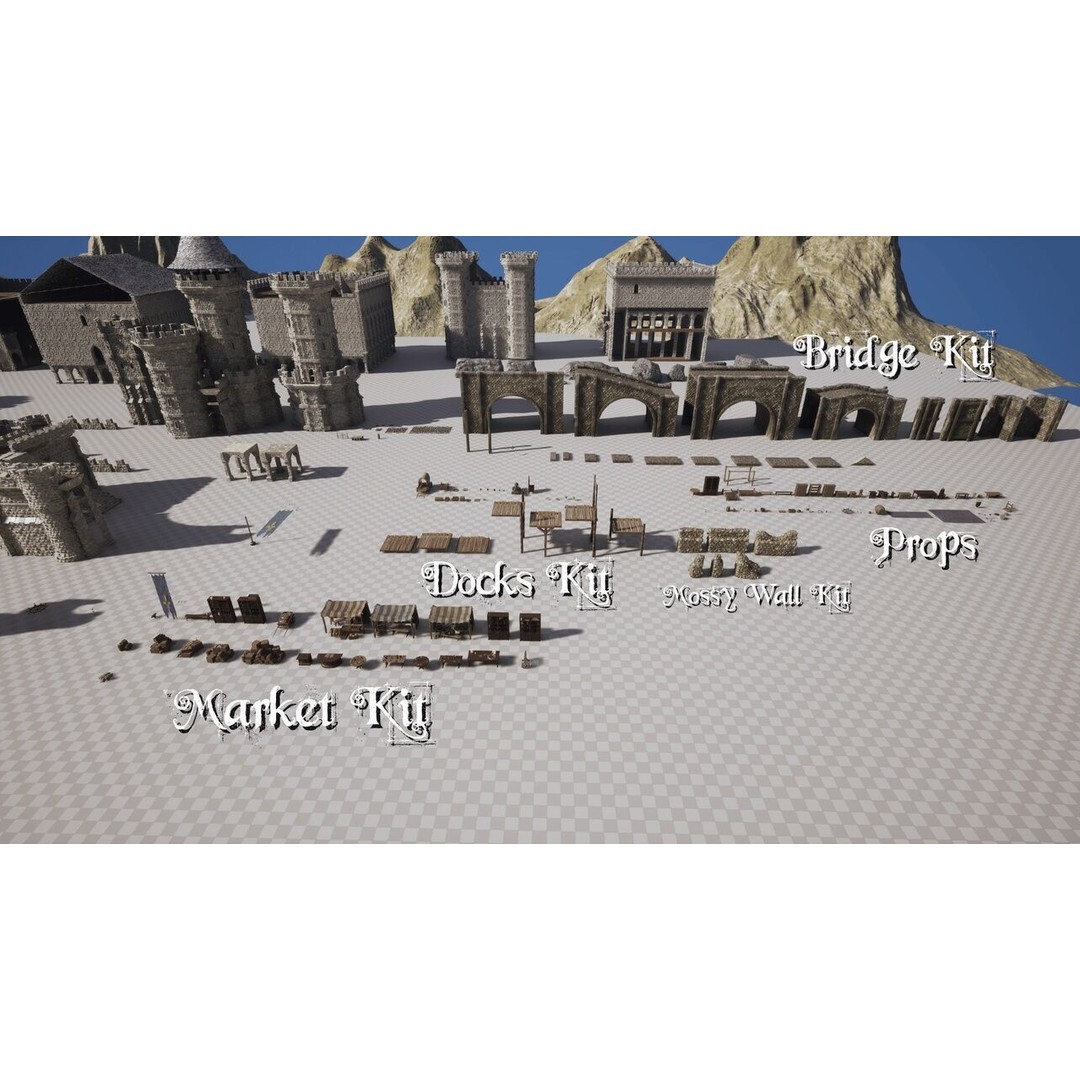 Medieval Kingdom 3D Model – Low Poly Modular Asset with Interiors