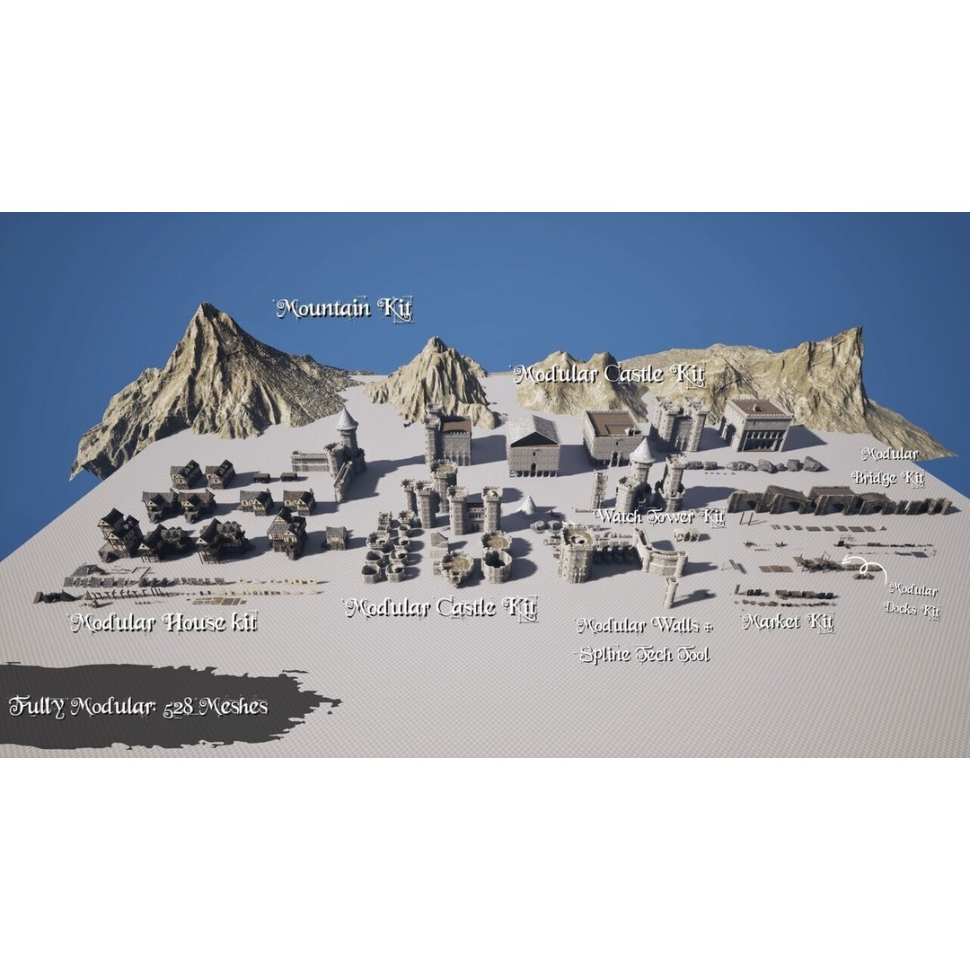 Medieval Kingdom 3D Model – Low Poly Modular Asset with Interiors - View 20