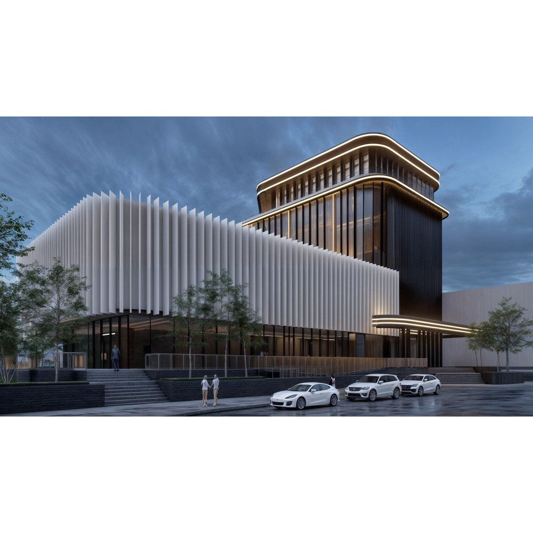 Modern Corporate Office Building 3D Model – Detailed Revit Design, Mixed-Use - View 3