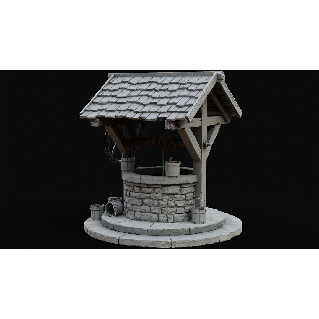 Wishing Well 3D Model – Low Poly Game Ready Asset, FBX/OBJ - View 4