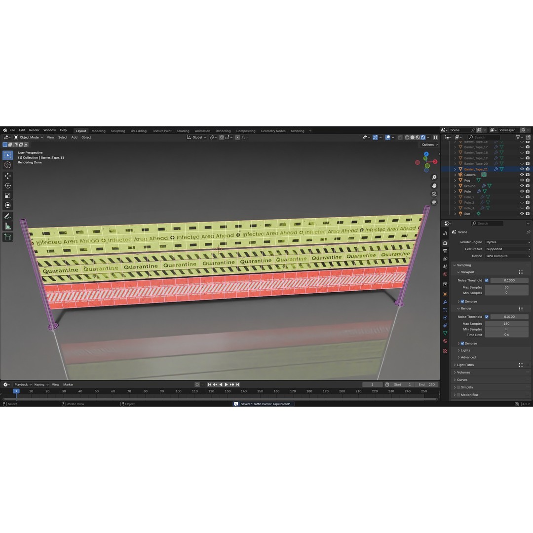 Street Traffic Tape 3D Model – Low Poly Game Asset, PBR Textures - View 13