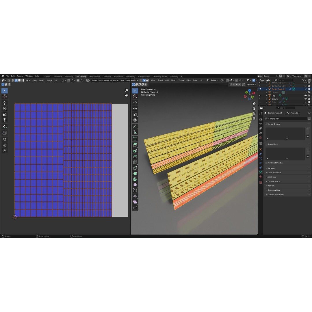 Street Traffic Tape 3D Model – Low Poly Game Asset, PBR Textures - View 7