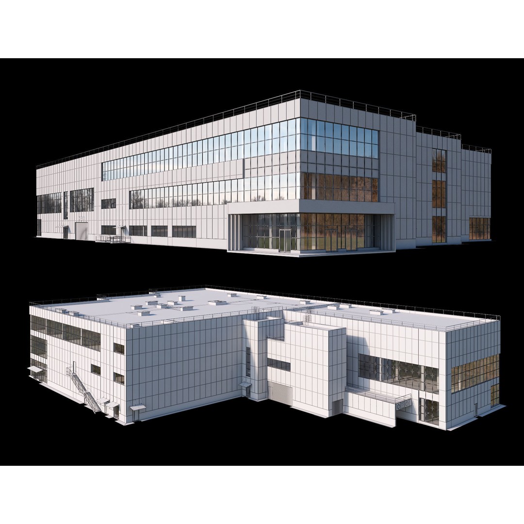 Shopping Mall 3D Model – High-Quality Exterior with Parking, FBX - View 3