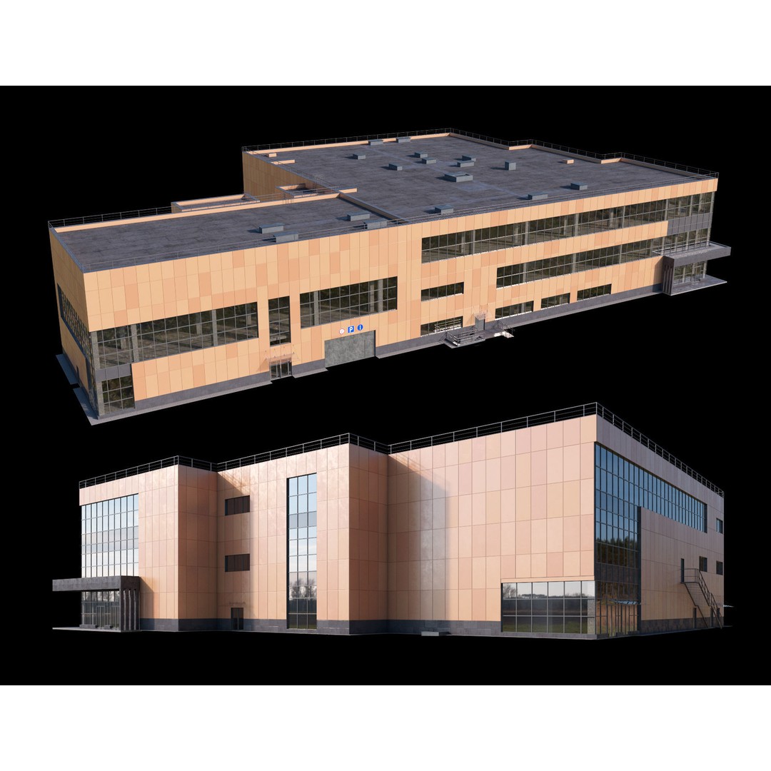 Shopping Mall 3D Model – High-Quality Exterior with Parking, FBX - View 4