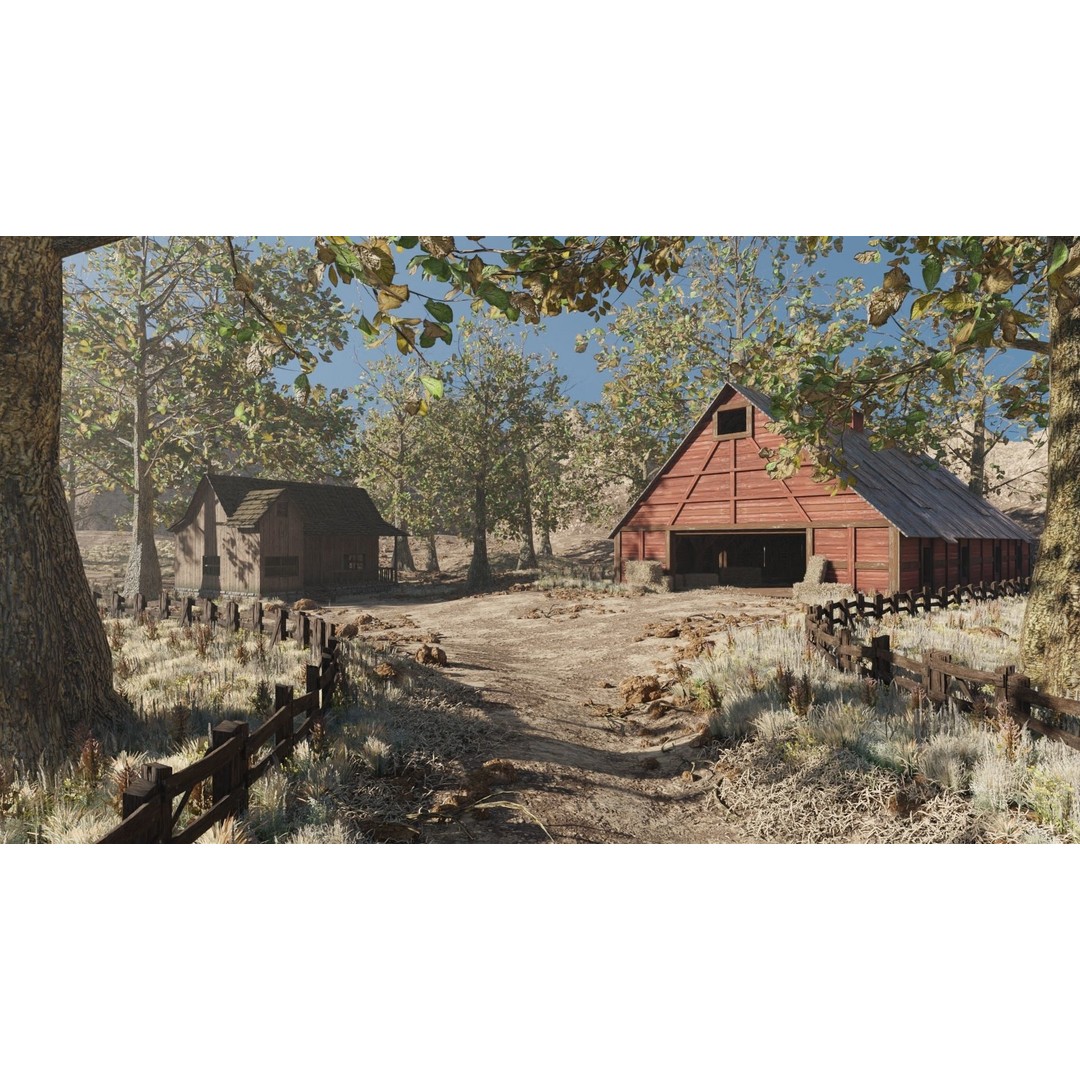 Barn Scene 3D Model – High Poly Landscape Asset, Blender, FBX, OBJ - View 2