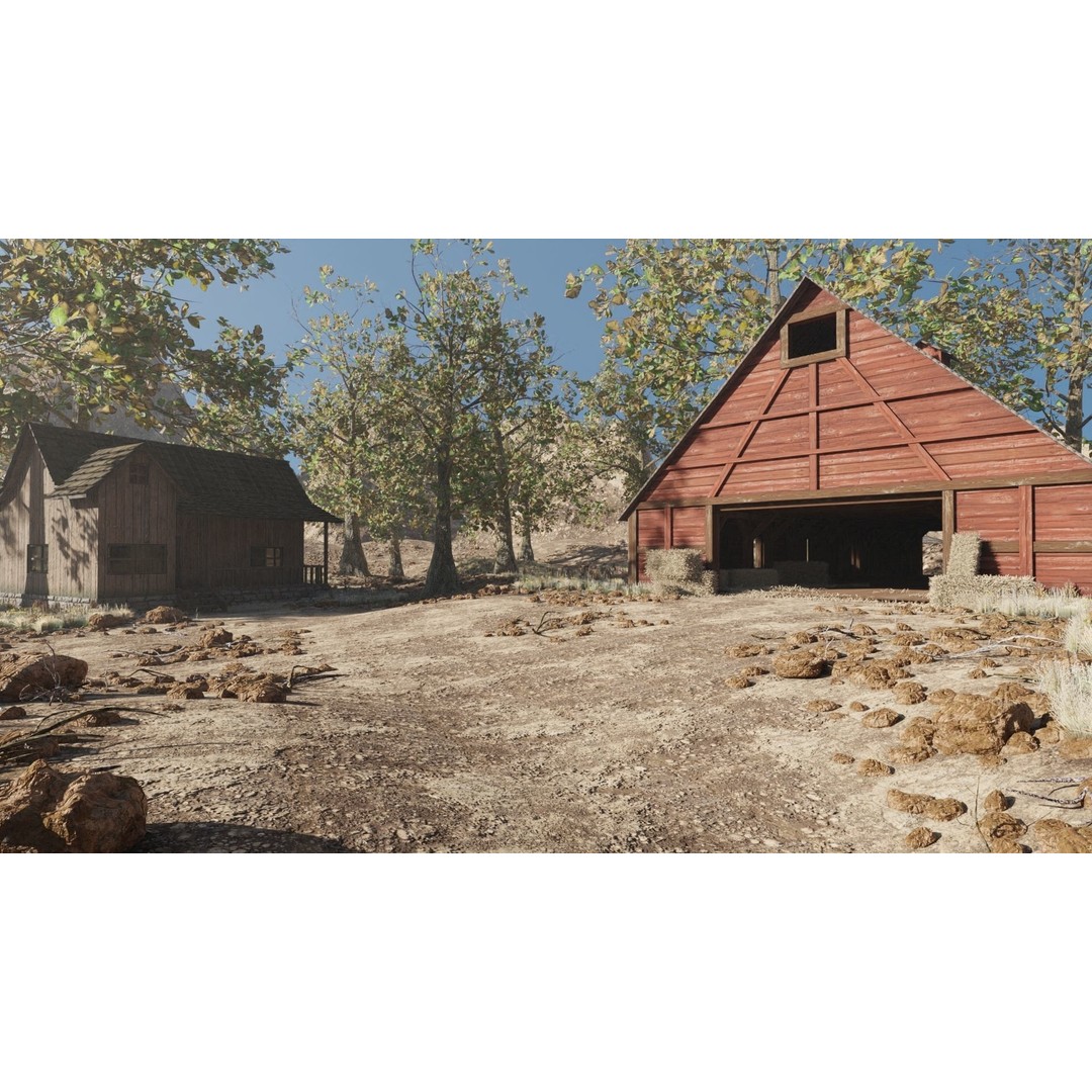 Barn Scene 3D Model – High Poly Landscape Asset, Blender, FBX, OBJ - View 3