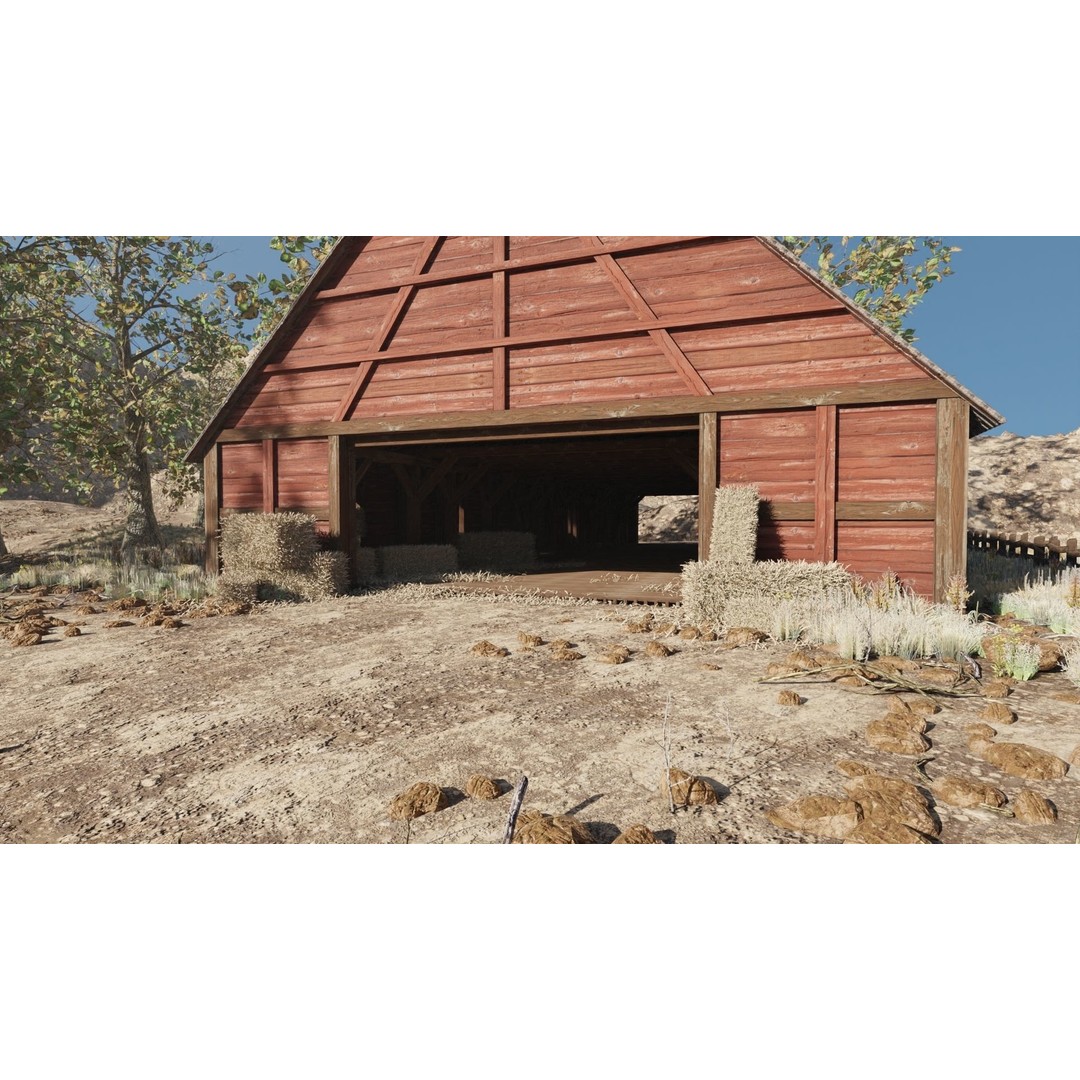 Barn Scene 3D Model – High Poly Landscape Asset, Blender, FBX, OBJ - View 4