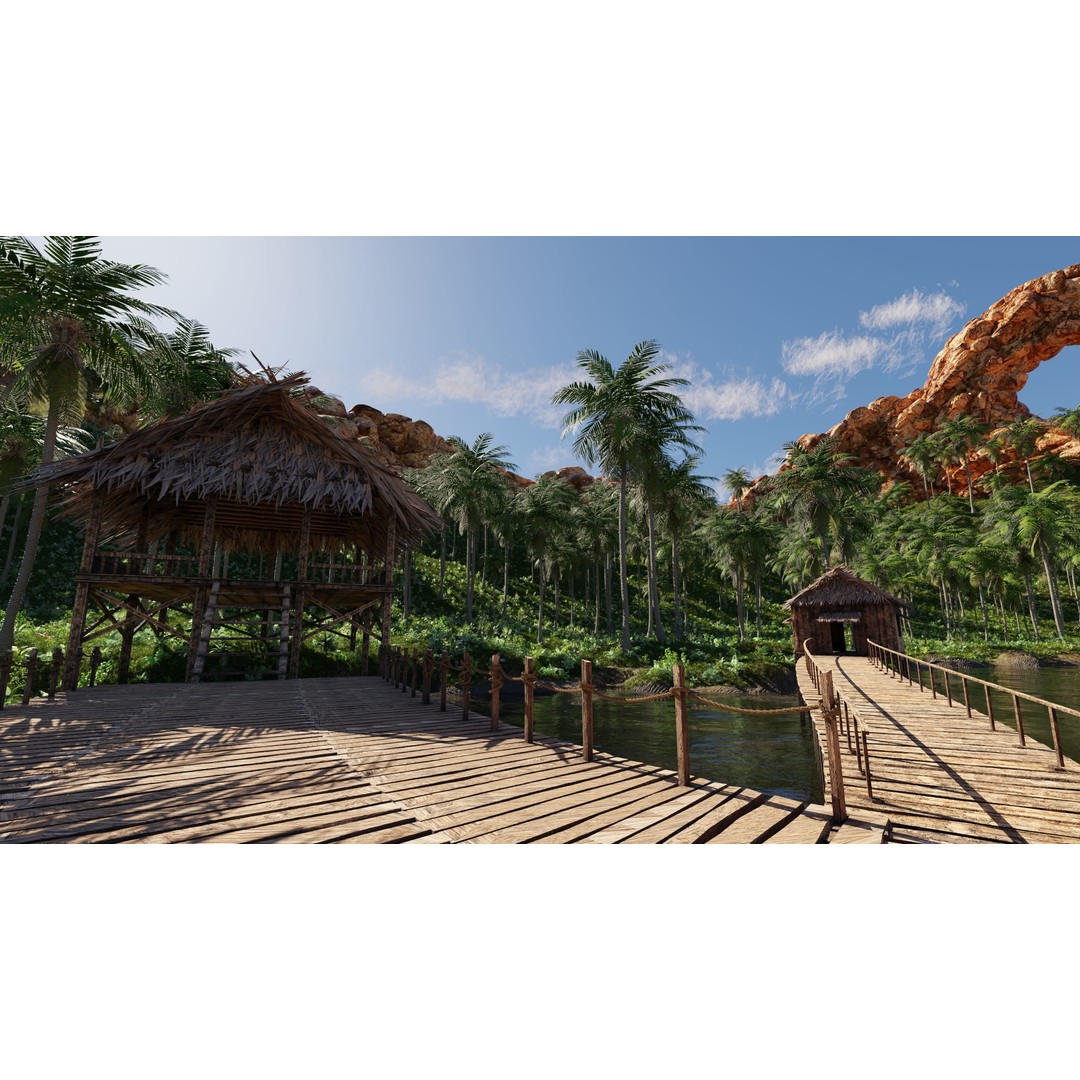 Tropical Waterfall Scene 3D Model – High Poly Environment for Blender - View 13