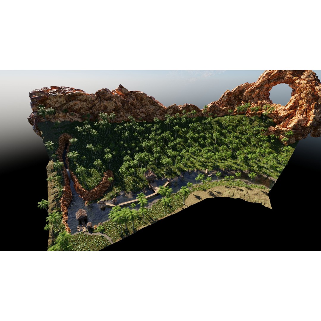 Tropical Waterfall Scene 3D Model – High Poly Environment for Blender - View 16