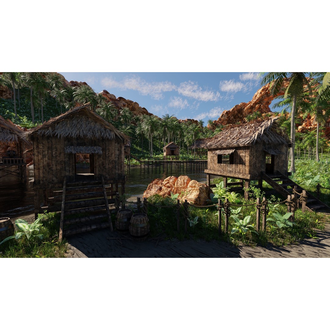 Tropical Waterfall Scene 3D Model – High Poly Environment for Blender - View 4