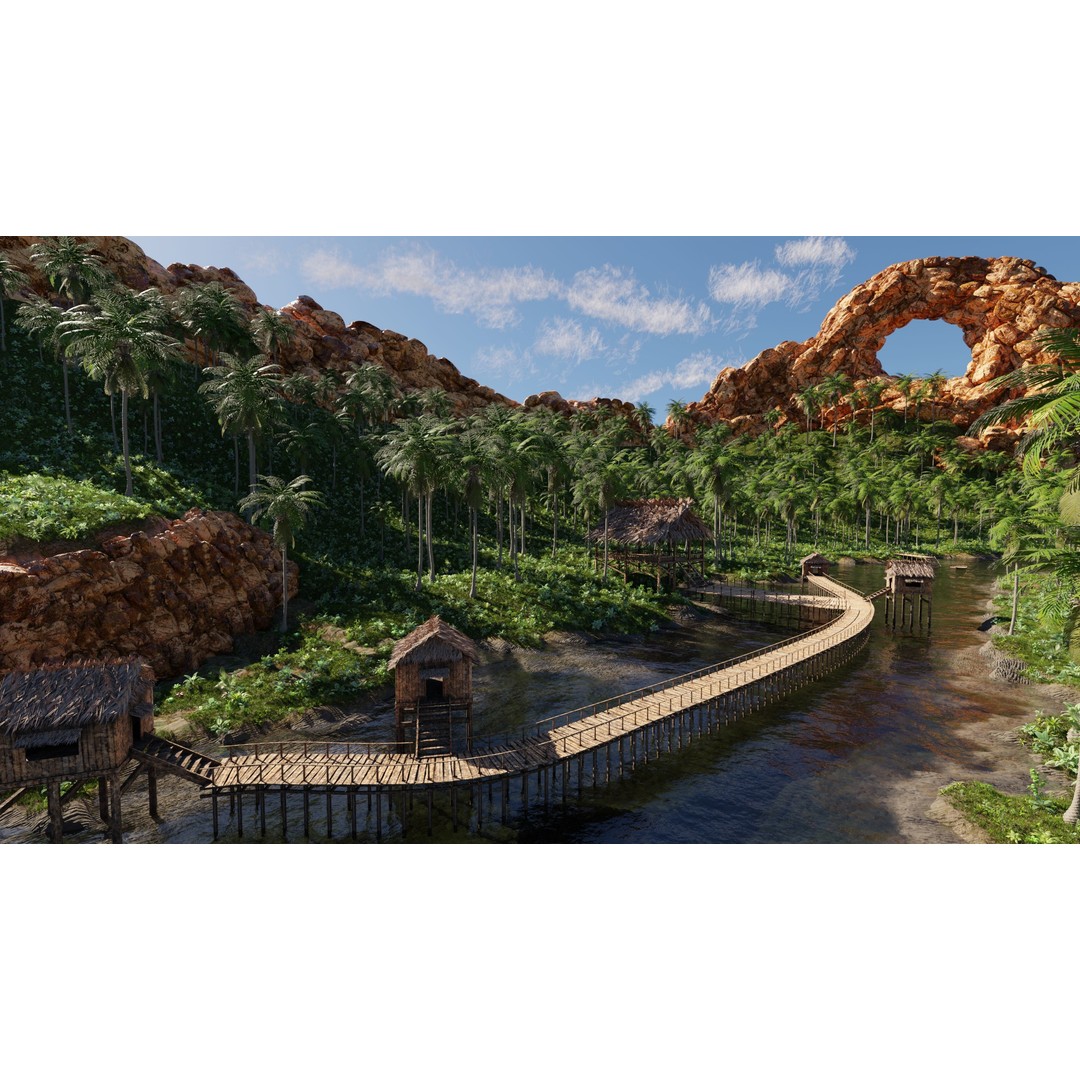 Tropical Waterfall Scene 3D Model – High Poly Environment for Blender - View 6