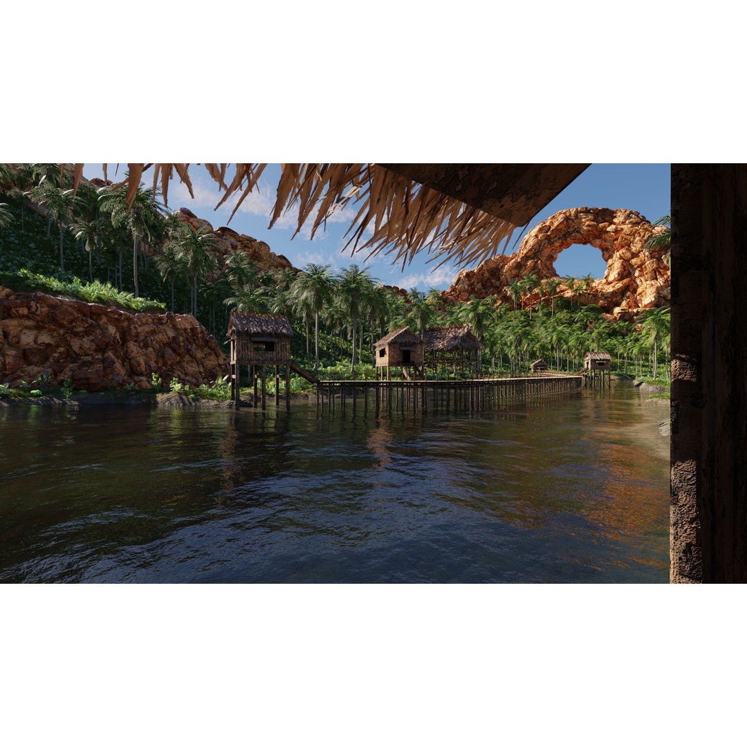 Tropical Waterfall Scene 3D Model – High Poly Environment for Blender - View 7