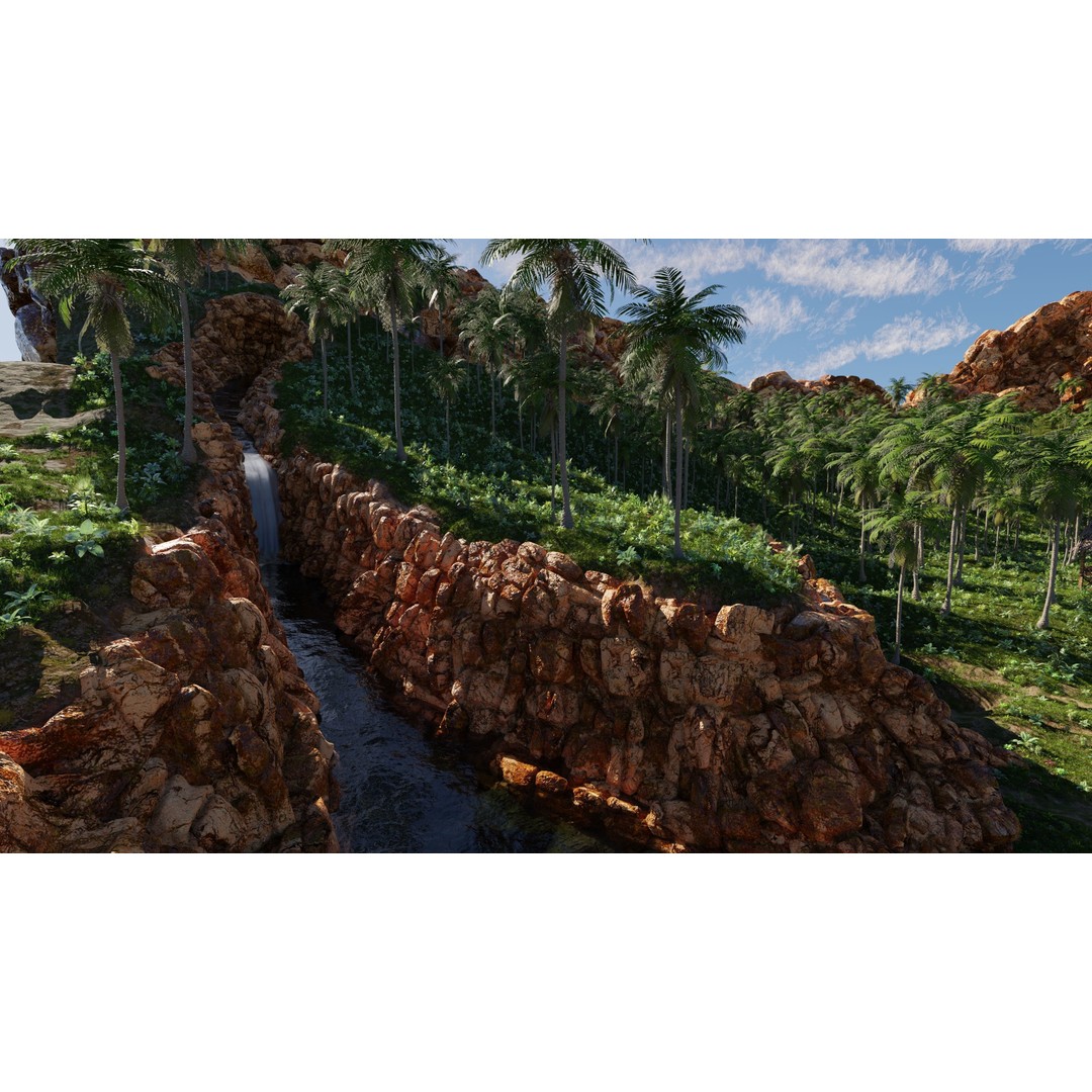 Tropical Waterfall Scene 3D Model – High Poly Environment for Blender - View 8