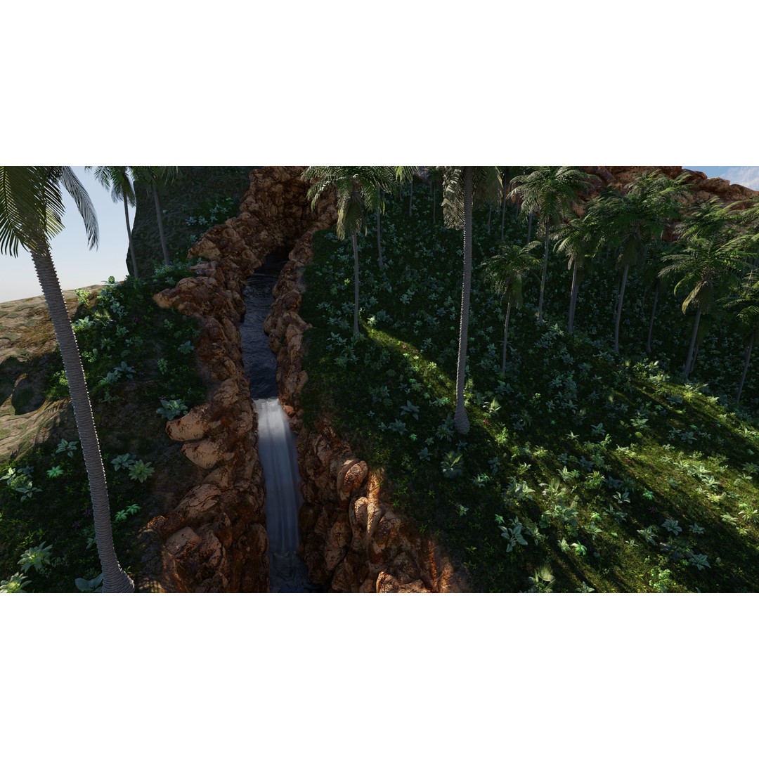 Tropical Waterfall Scene 3D Model – High Poly Environment for Blender - View 9