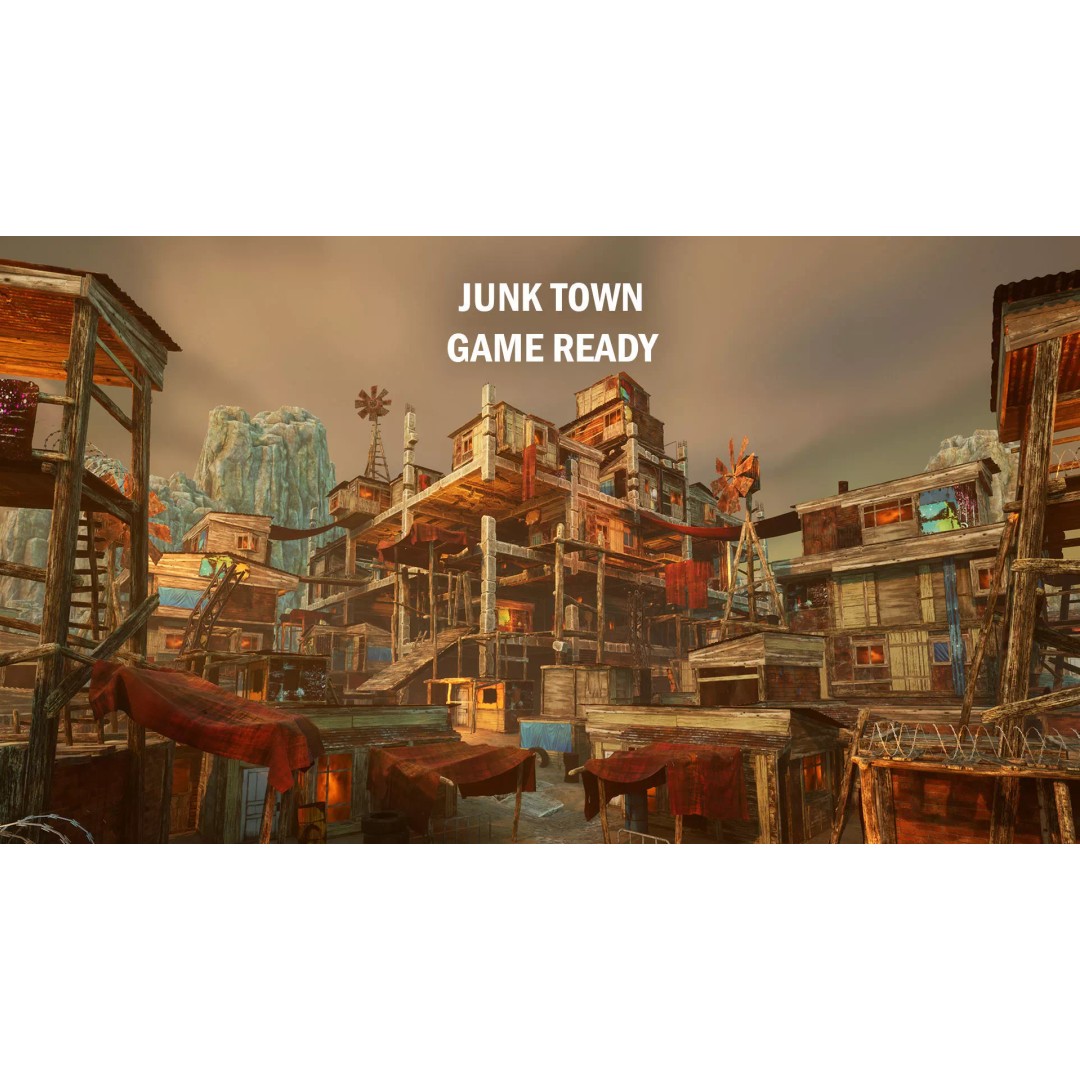 Junk Town 3D Model – Low Poly Post-Apocalyptic City Asset, FBX - View 2