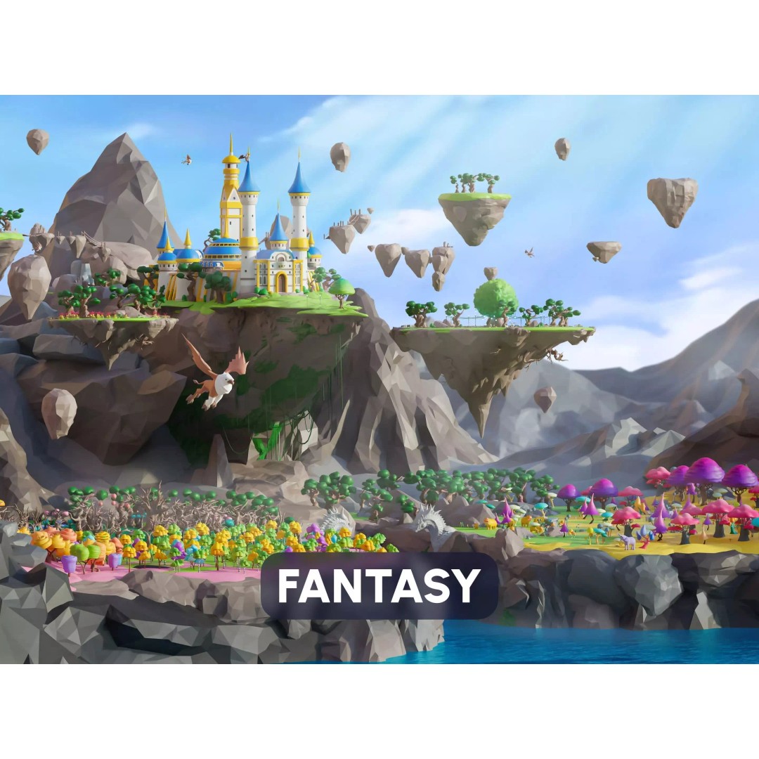 Fantasy Landscape 3D Model – Low Poly Game Asset, FBX, PBR, Rigged - View 2