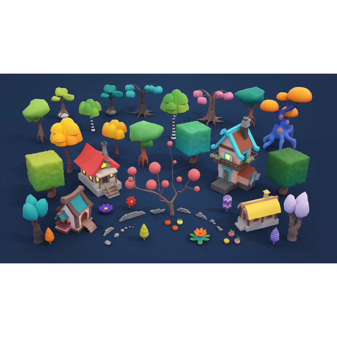 Fantasy Landscape 3D Model – Low Poly Game Asset, FBX, PBR, Rigged - View 39