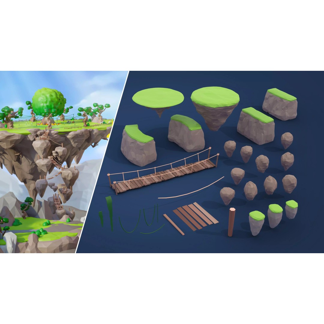 Fantasy Landscape 3D Model – Low Poly Game Asset, FBX, PBR, Rigged - View 48