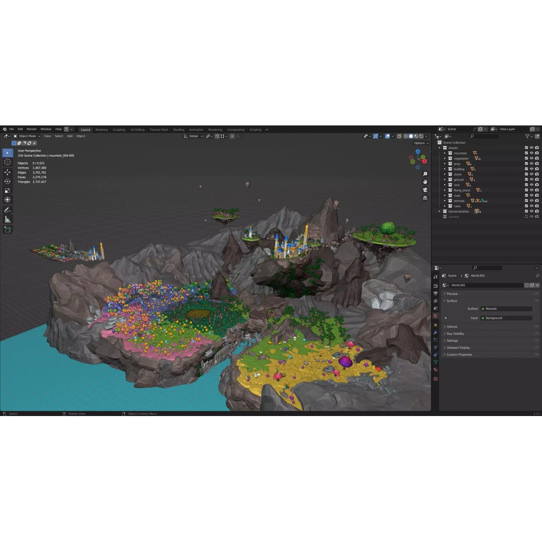 Fantasy Landscape 3D Model – Low Poly Game Asset, FBX, PBR, Rigged - View 55