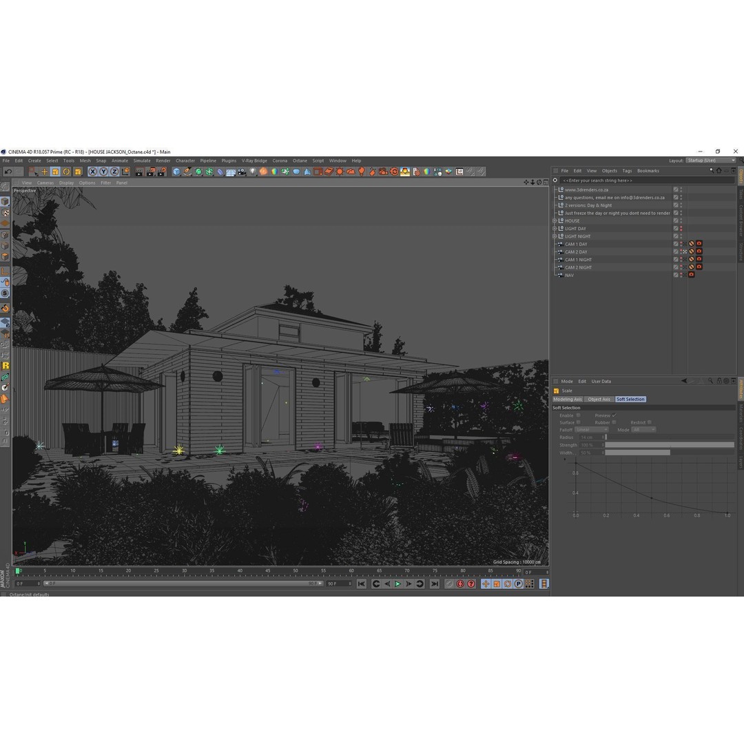 House Jackson Exterior 3D Model – Octane C4D Scene Files, Game-Ready
