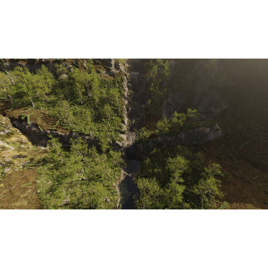 Small Waterfall Scene 3D Model – Nature Landscape with Animated Plants, Blender - View 10