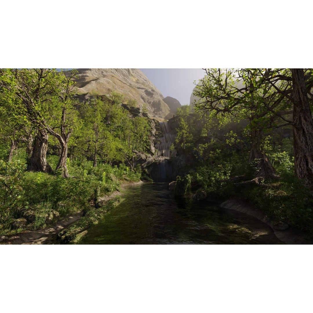 Small Waterfall Scene 3D Model – Nature Landscape with Animated Plants, Blender - View 2