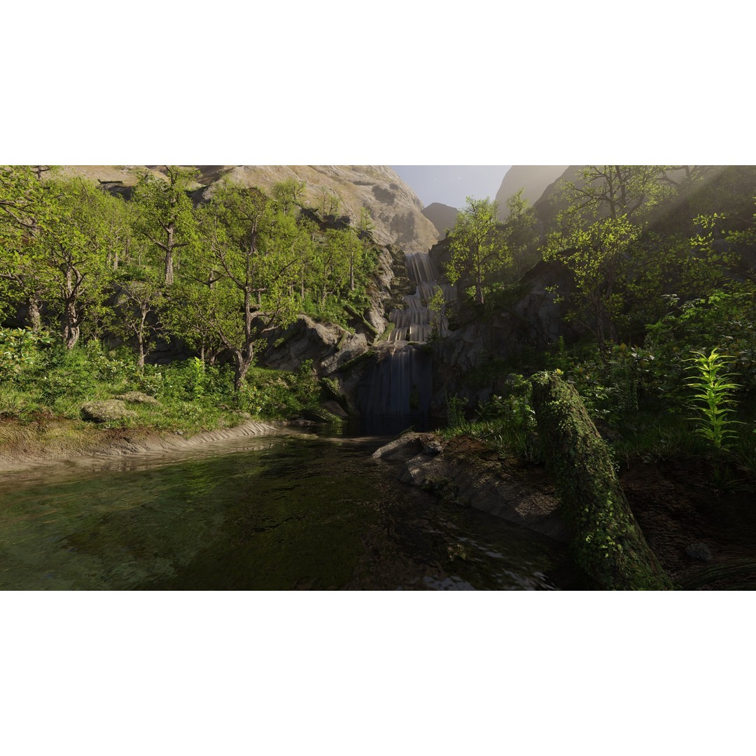 Small Waterfall Scene 3D Model – Nature Landscape with Animated Plants, Blender - View 5