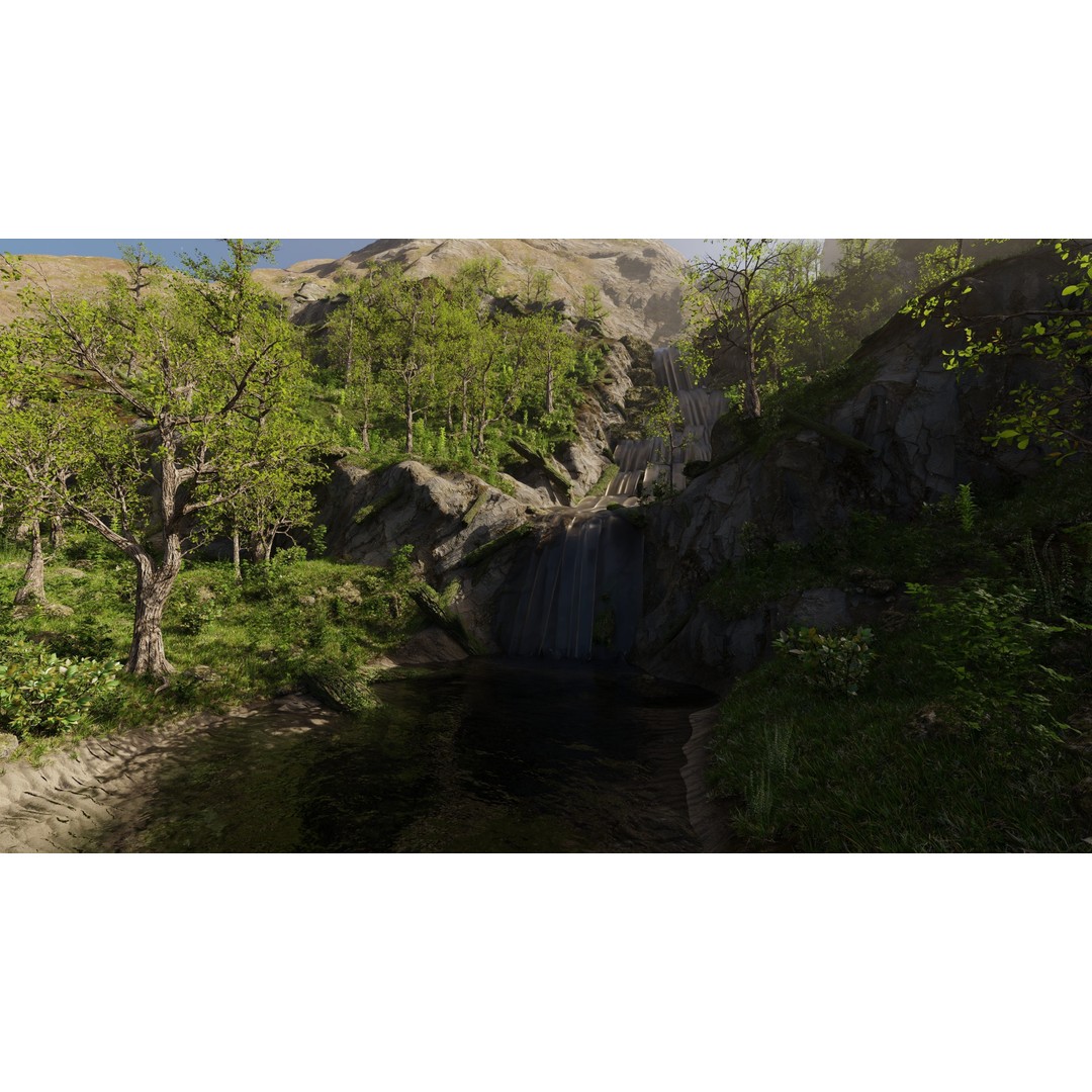 Small Waterfall Scene 3D Model – Nature Landscape with Animated Plants, Blender - View 6