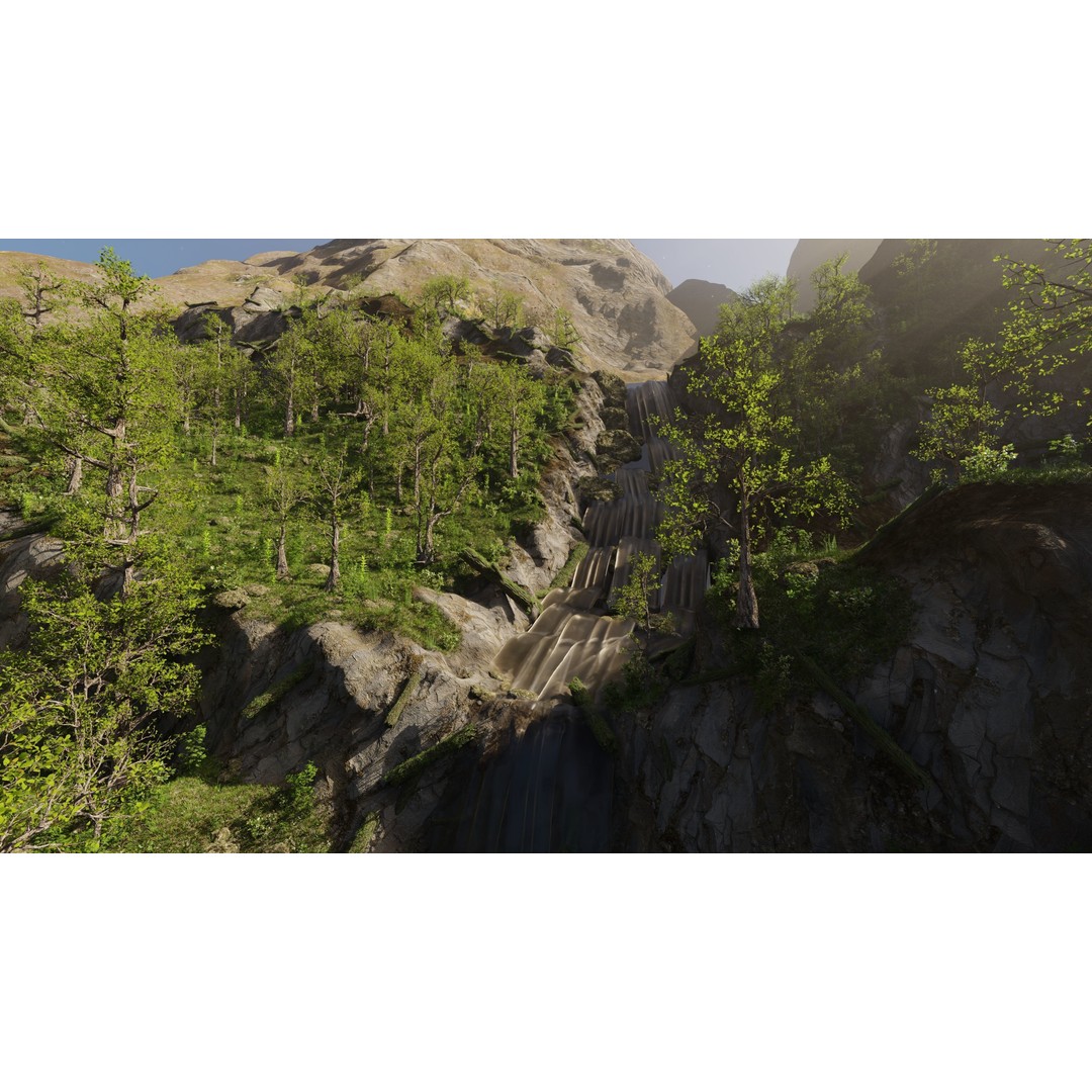 Small Waterfall Scene 3D Model – Nature Landscape with Animated Plants, Blender - View 7