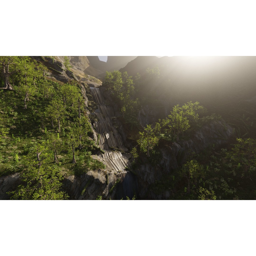Small Waterfall Scene 3D Model – Nature Landscape with Animated Plants, Blender - View 8