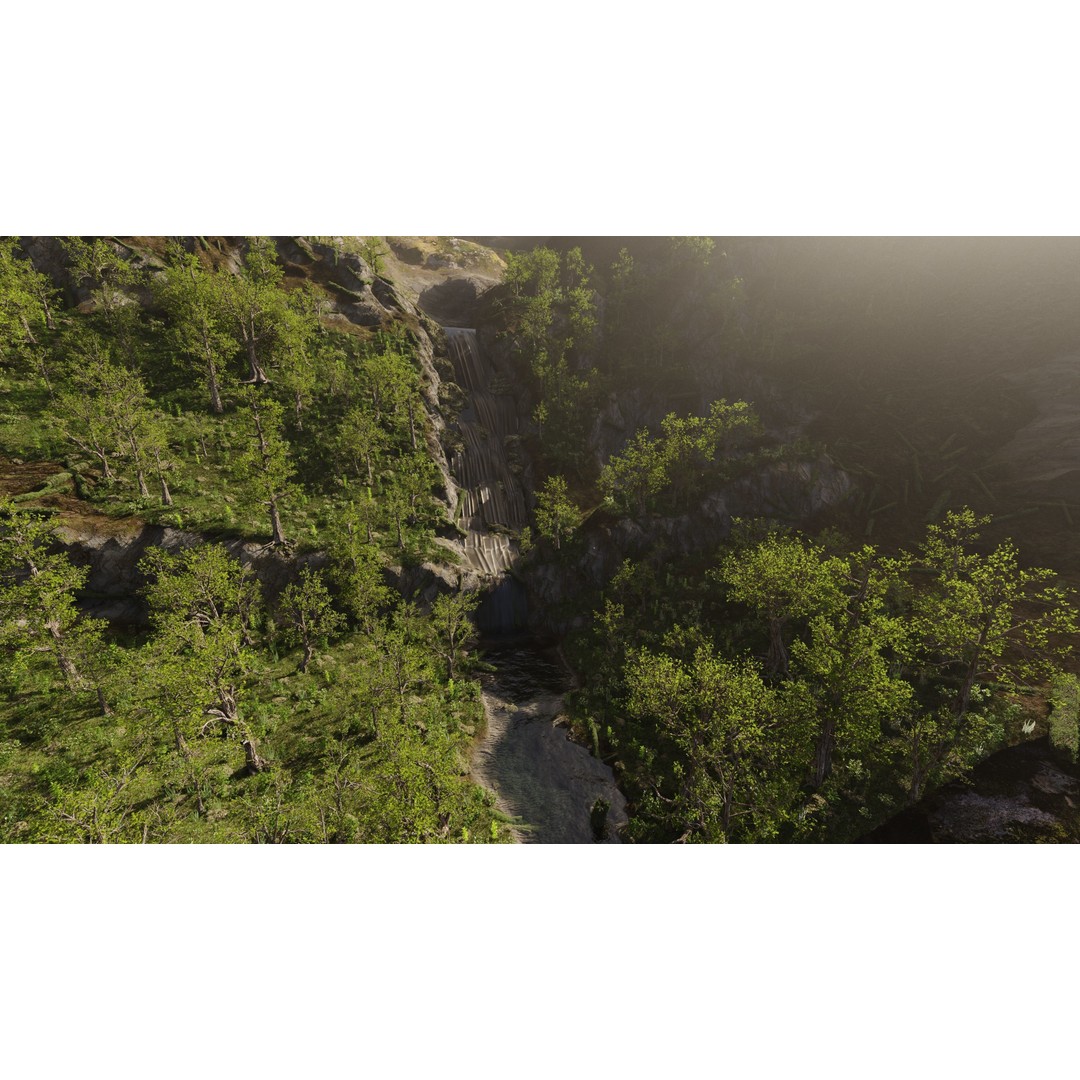 Small Waterfall Scene 3D Model – Nature Landscape with Animated Plants, Blender - View 9