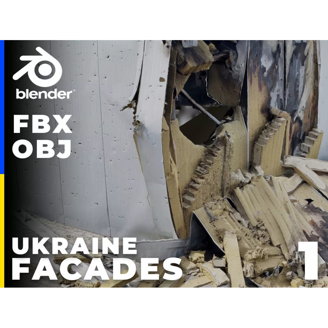 Ukrainian Facades 3D Model – Low Poly Architectural Scans, FBX, OBJ, Blender - View 2