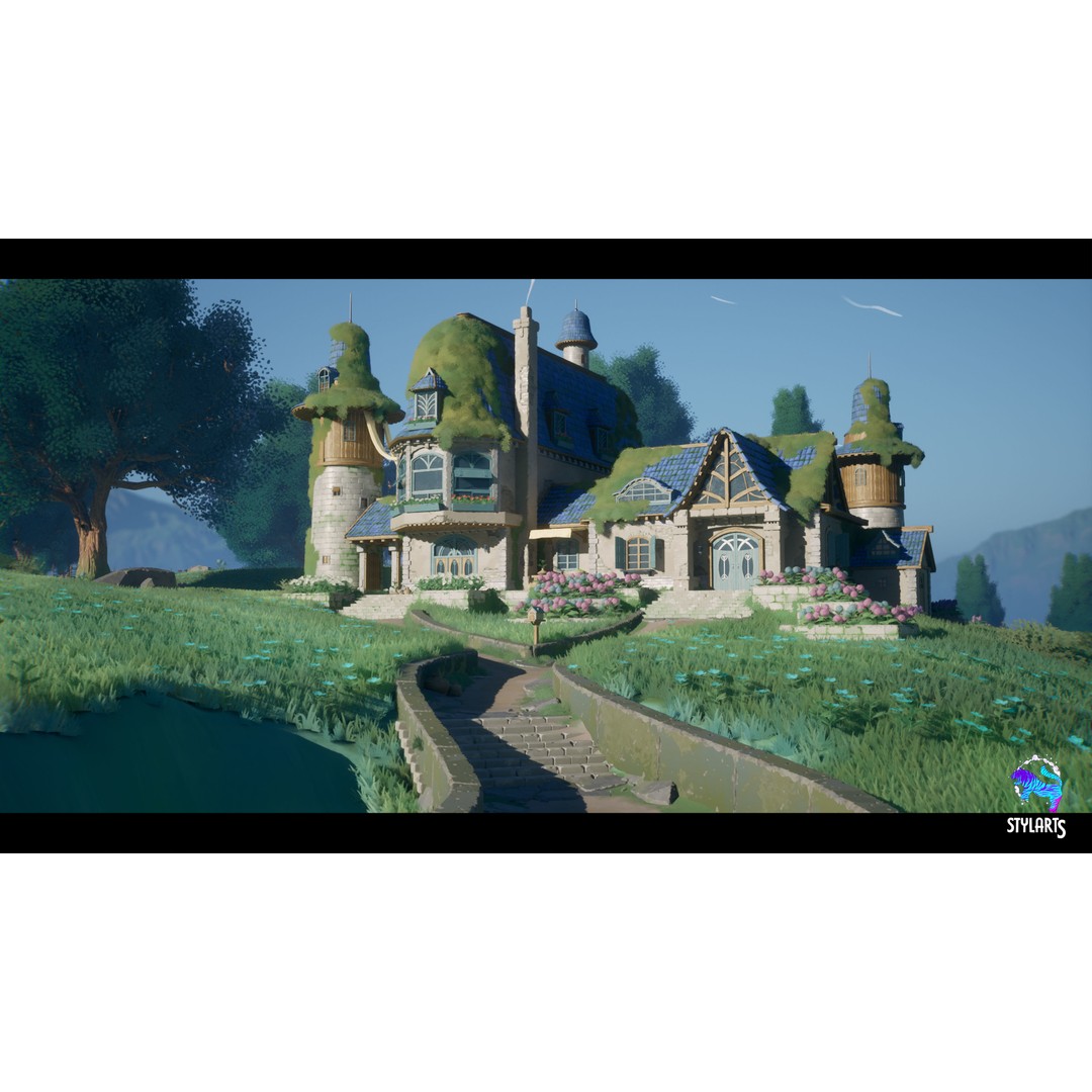 Stylized Azure Hillside 3D Model – Low Poly Game Asset, PBR - View 3