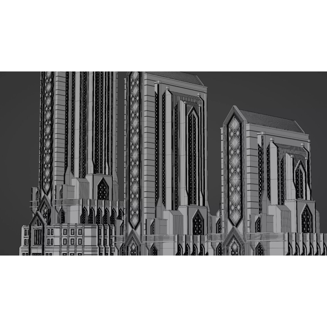 Fantasy Building 3D Model – Art Deco Low-Poly Structure, FBX