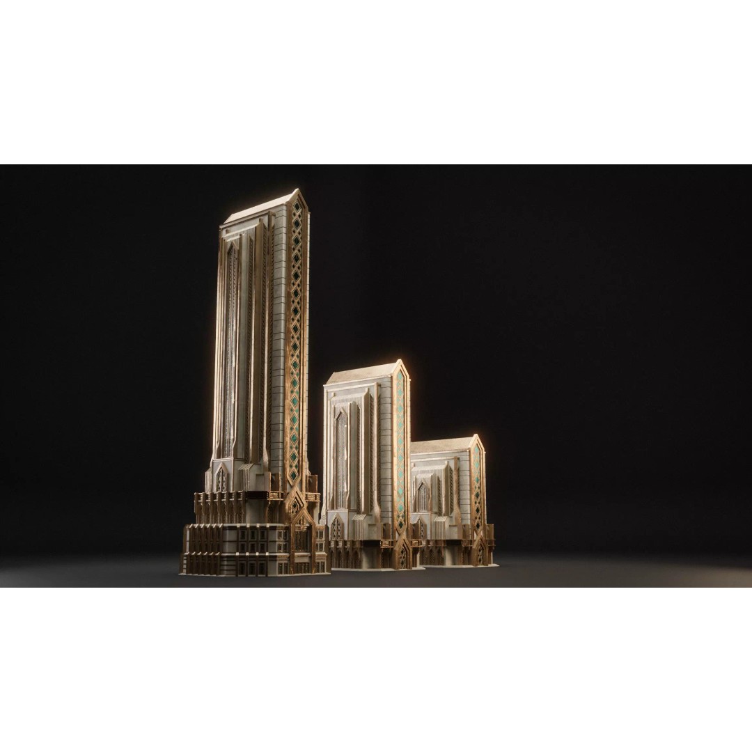 Fantasy Building 3D Model – Art Deco Low-Poly Structure, FBX - View 11
