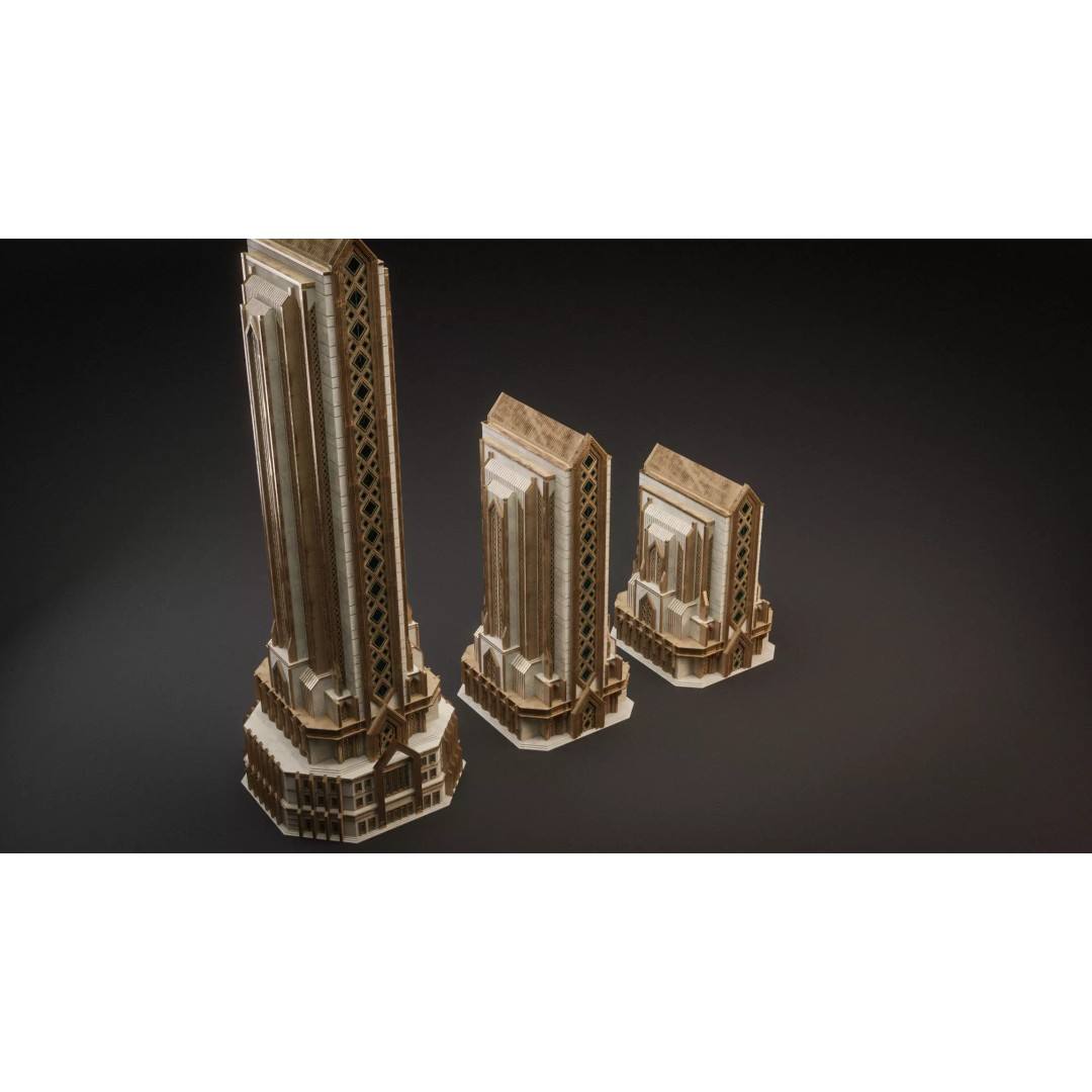 Fantasy Building 3D Model – Art Deco Low-Poly Structure, FBX - View 12
