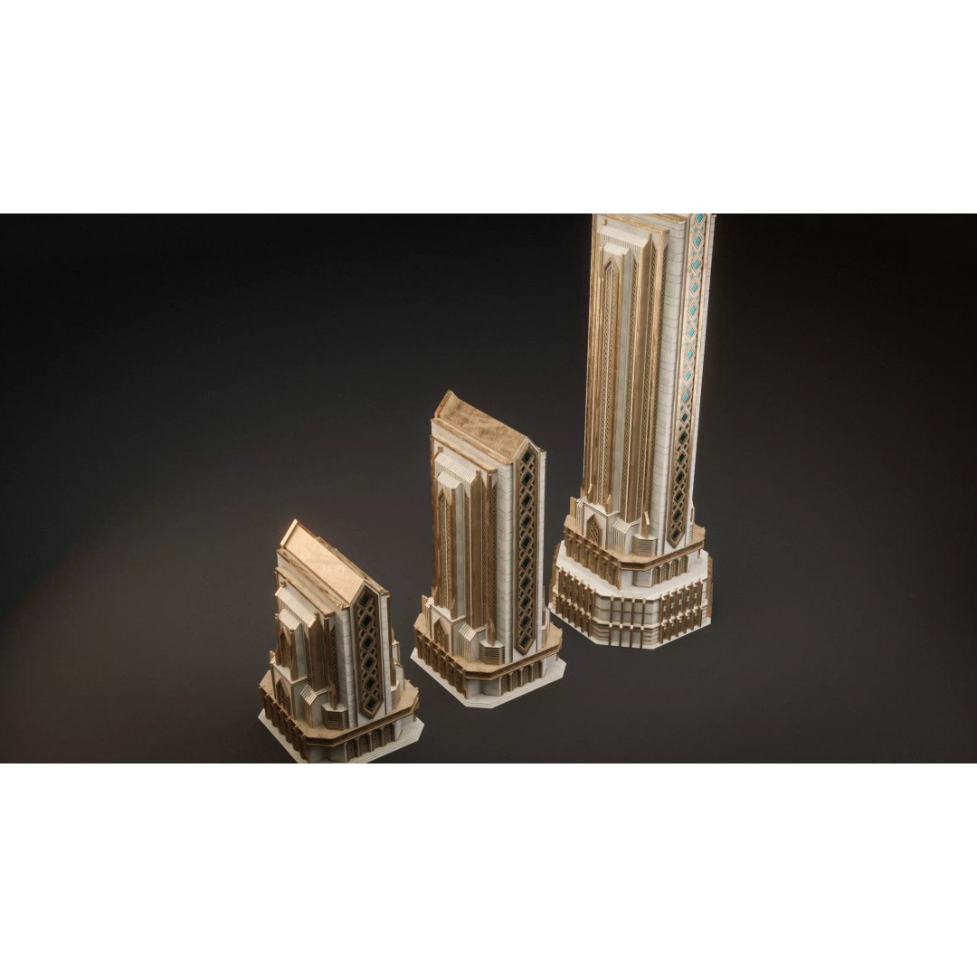 Fantasy Building 3D Model – Art Deco Low-Poly Structure, FBX - View 13