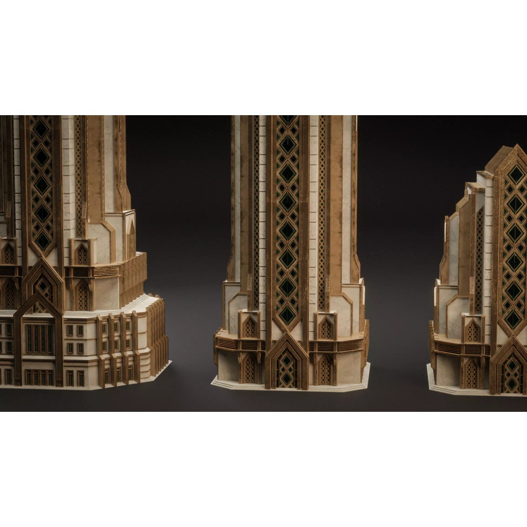 Fantasy Building 3D Model – Art Deco Low-Poly Structure, FBX - View 14