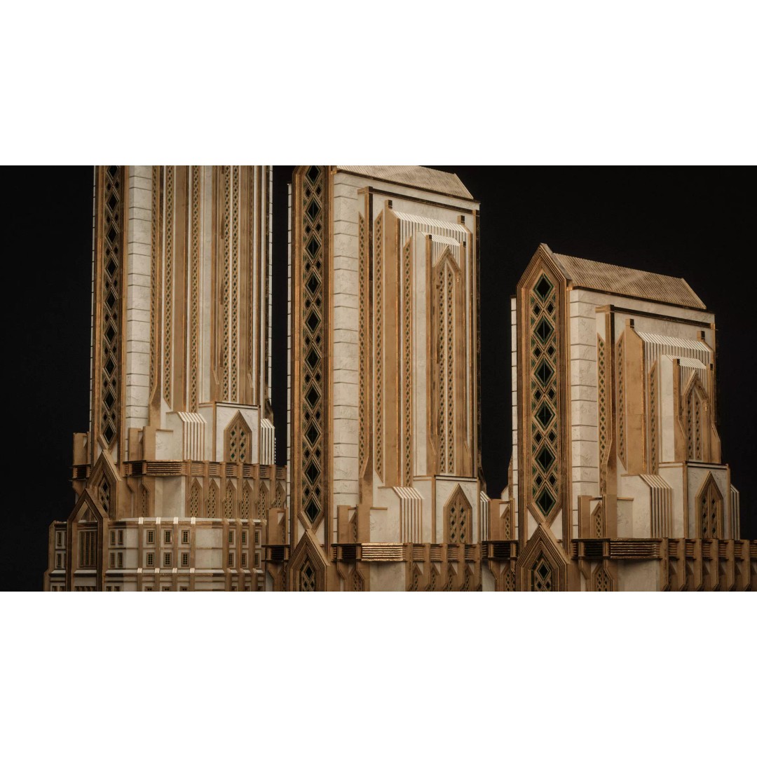 Fantasy Building 3D Model – Art Deco Low-Poly Structure, FBX - View 15