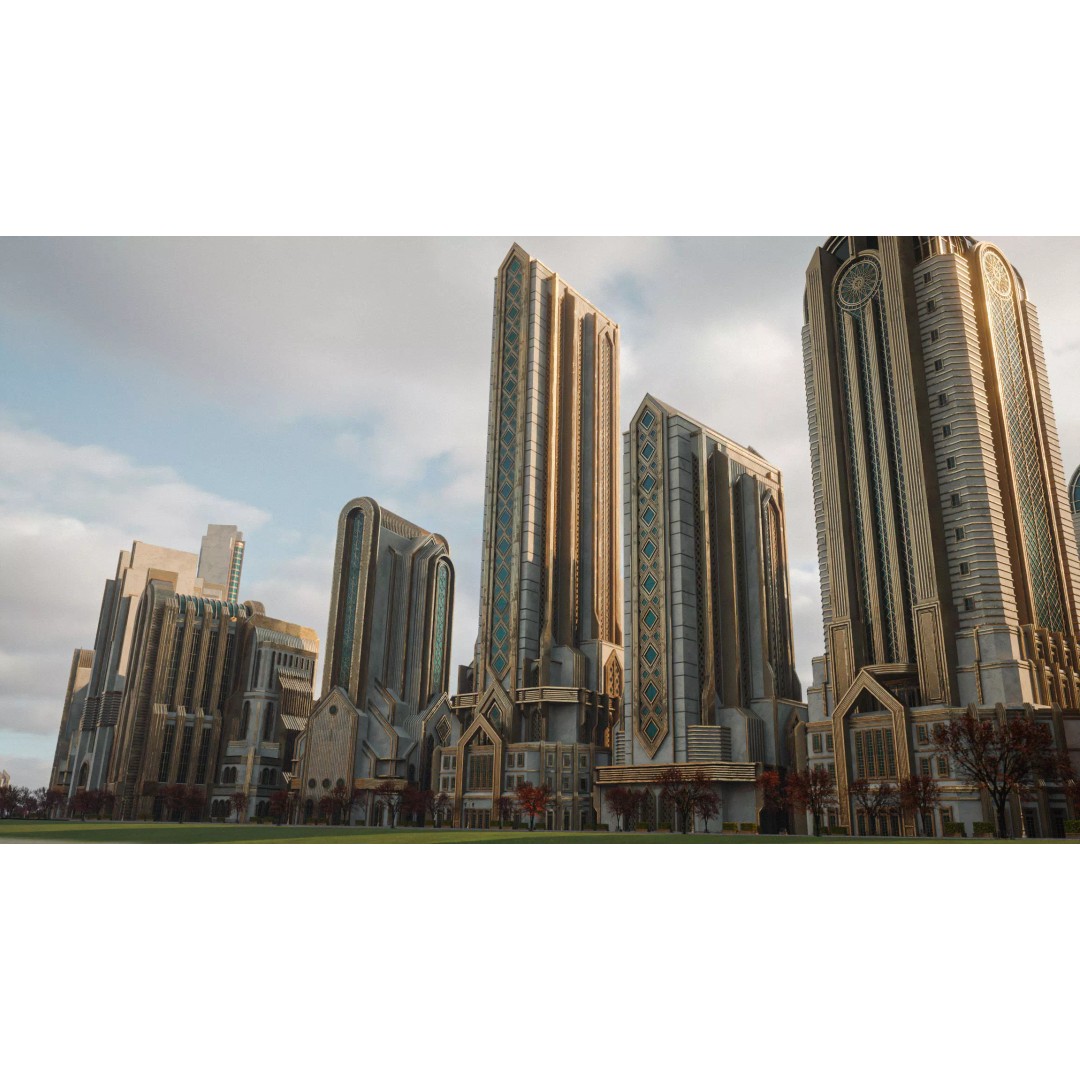 Fantasy Building 3D Model – Art Deco Low-Poly Structure, FBX - View 3