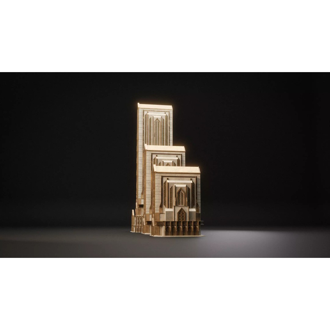 Fantasy Building 3D Model – Art Deco Low-Poly Structure, FBX - View 6