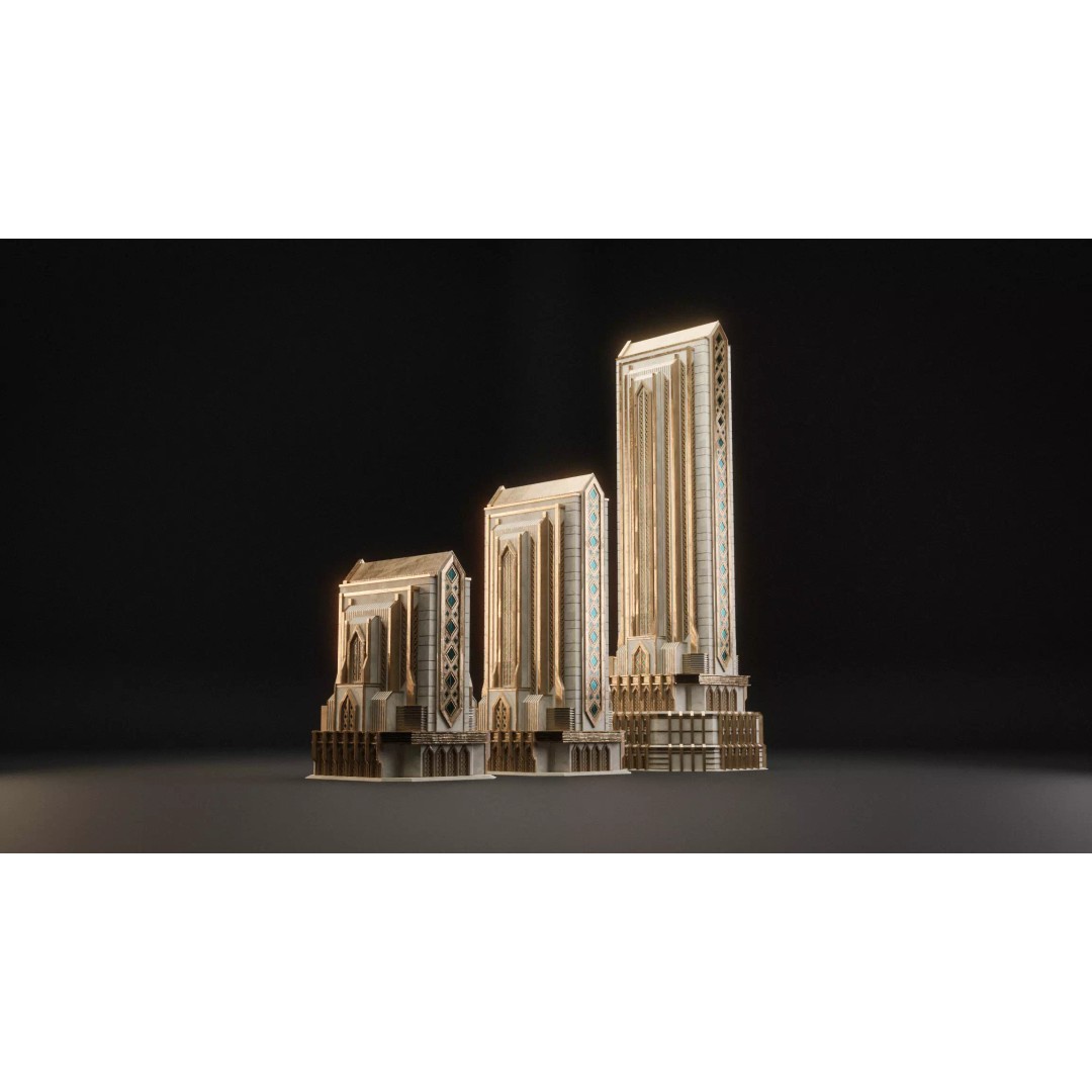Fantasy Building 3D Model – Art Deco Low-Poly Structure, FBX - View 7