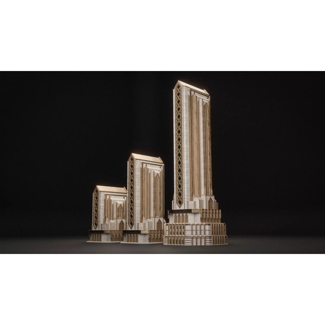 Fantasy Building 3D Model – Art Deco Low-Poly Structure, FBX - View 9