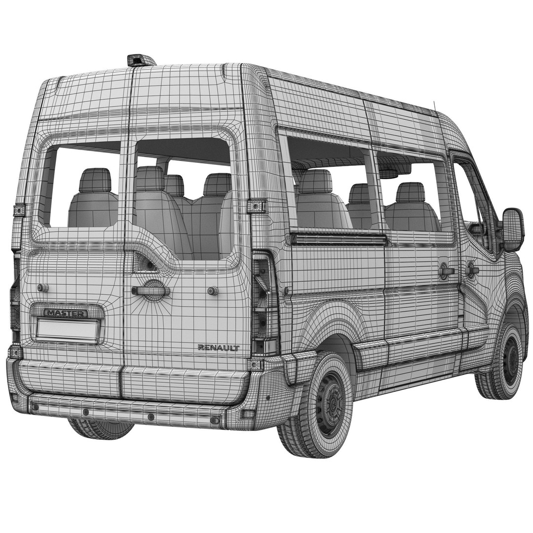 Renault Master 2020 Minibus 3D Model – Medium Roof, Game Ready, FBX - View 16
