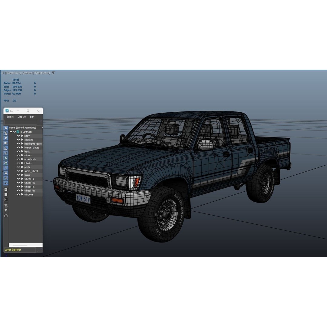 Toyota Hilux 3D Model – Low Poly Game Ready Pickup Truck, FBX - View 39